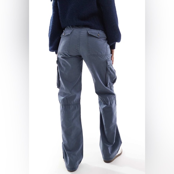 Bershka Straight Leg Cargo Pants in Graphite Blue 10 - Picture 3 of 10